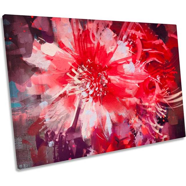 Floral Red Modern Flowers CANVAS WALL ARTWORK Print Art (50.8cm H x 76.2cm W x 2cm D)