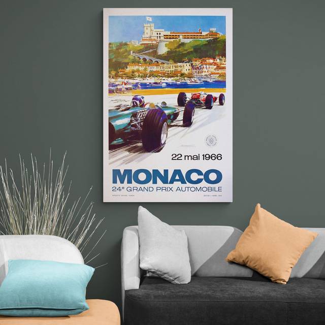 Monaco GP 1966 Vintage Poster - Canvas Wall Art Framed Print - Various Sizes (31cm H x 21cm W x 4cm D)