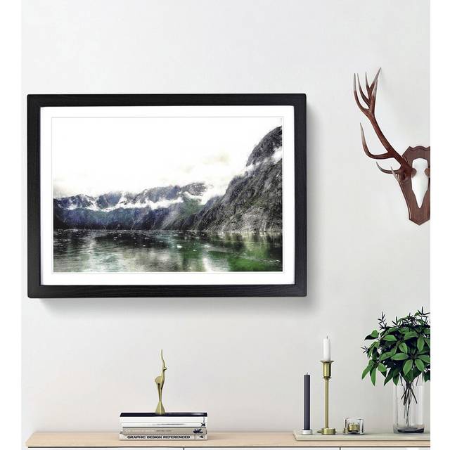 Lake and Mountains in Alaska - Picture Frame Painting Print - Black Framed (33cm H x 45cm W x 2cm D)