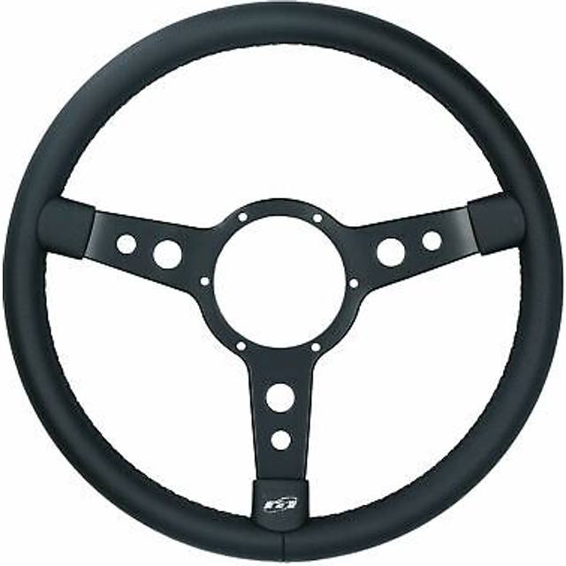 15" traditional classic car steering wheel black vinyl 3 spoke centre 6 hole