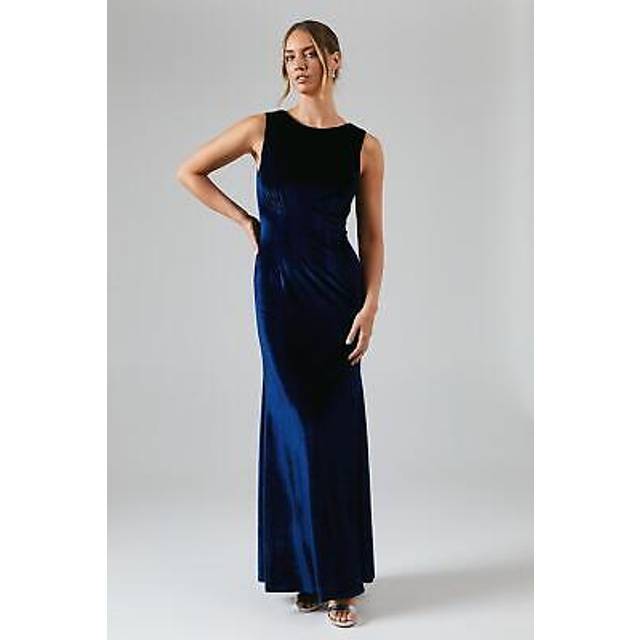 Cowl Back Velvet Bridesmaid Maxi Dress - Navy - 14