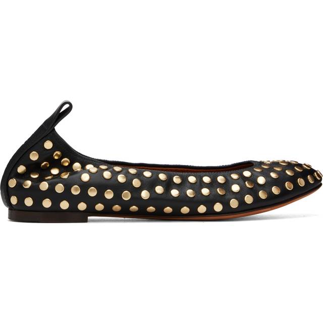 Lanvin Black Studs Leather Ballerina Flats - 10 Black - IT 36