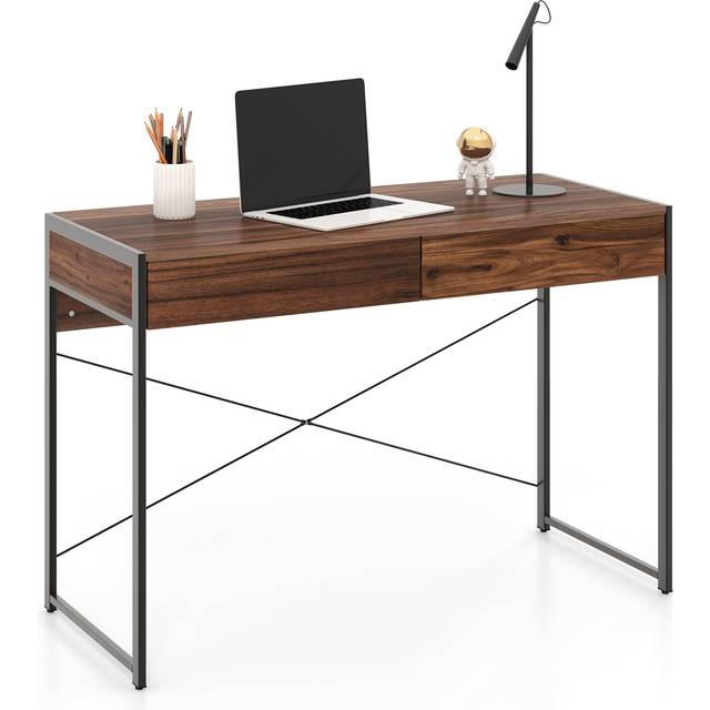 Wooden Study Computer Desk with 2 Drawers, 112 x 48 x 76cm -Brown