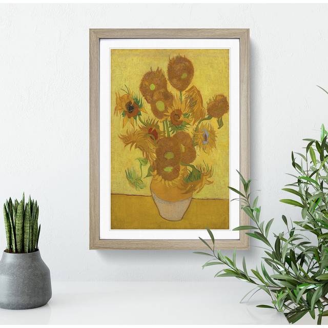 Fifteen Sunflowers by Vincent Van Gogh - Picture Frame Painting - Oak Framed (36cm H x 27cm W x 2cm D)