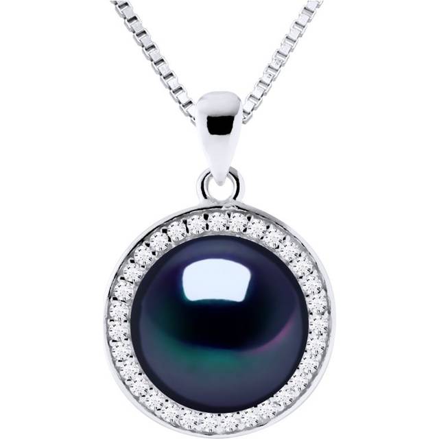 Diadema Womens SUN Necklace Freshwater Pearl 9-10 mm Black 925 Silver - One Size