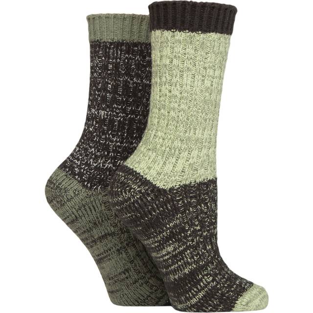 Women's 2 Pair SOCKSHOP Velvet Soft Chunky Rib Boot Socks Light Pine 4-8 Ladies - Green