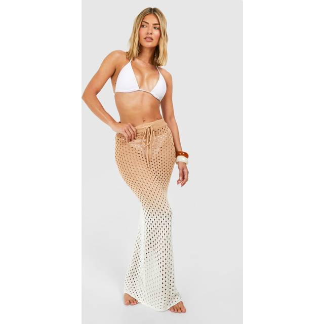 Womens Ombre Crochet Beach Maxi Skirt - Almond - L