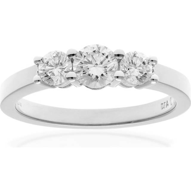 (O) Jewelco London 18ct Diamond White Gold Trilogy Ring, H/SI Certified Diamonds, Round Brilliant, 0.75ct Diamond