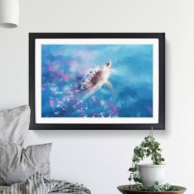 Swimming Dolphin in Abstract - Picture Frame Graphic Art Print - Black Framed (27cm H x 36cm W x 2cm D)