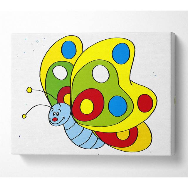 Smiling Flying Caterpilla White - Wrapped Canvas Art Prints - Multicolour (50.8cm H x 81.3cm W x 10cm D)