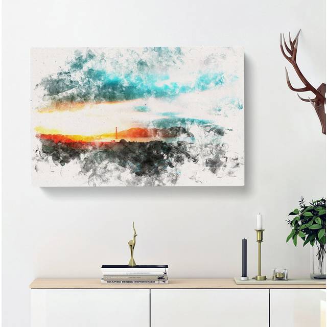 San Francisco Skyline Watercolour - Wrapped Canvas Graphic Art Print (50cm H x 76cm W x 3cm D)