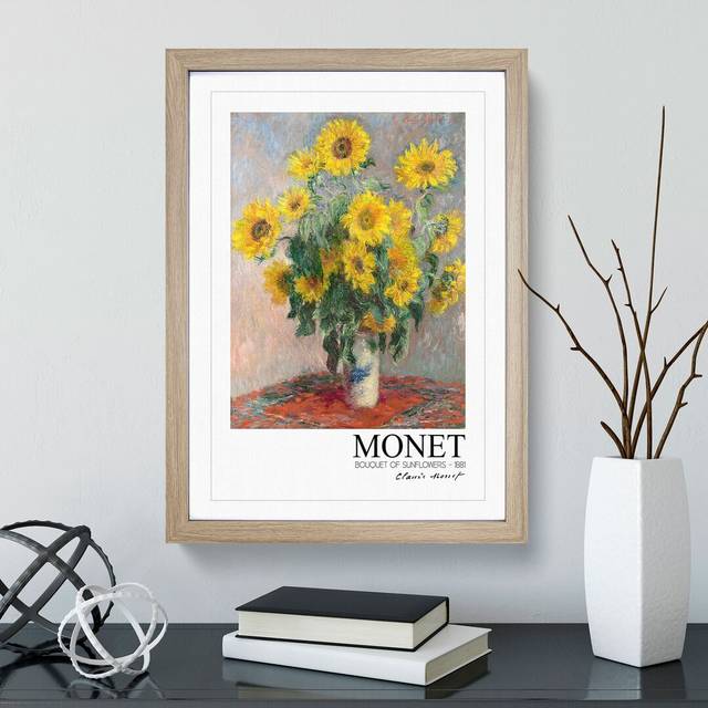 Bouquet of Sunflowers with Border by Claude Monet - Picture Frame Painting - Oak (36cm H x 27cm W x 2cm D)