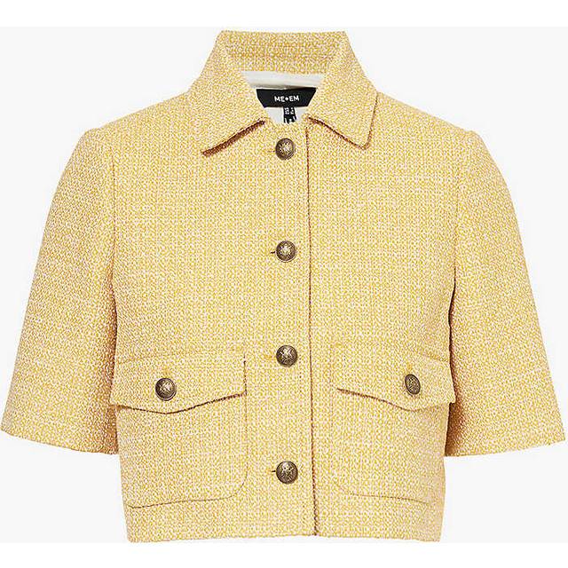 Me and Em Womens Ochre Short-sleeved Padded-shoulder Tweed Jacket 6 - OCHRE