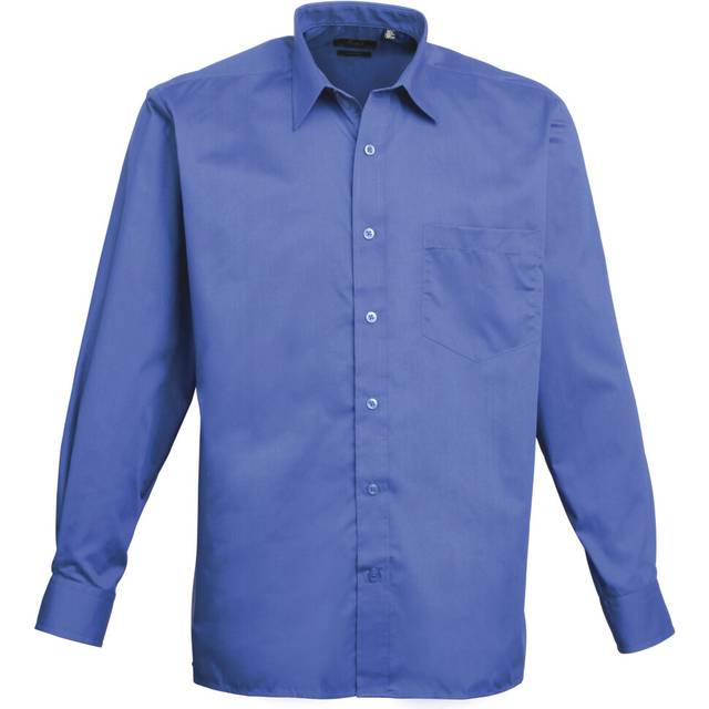 (17, Royal) Premier Mens Long Sleeve Formal Plain Work Poplin Shirt