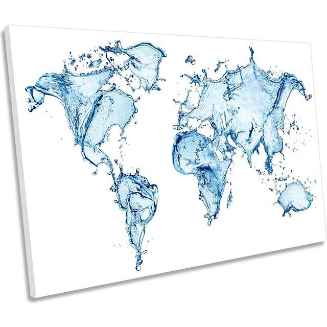 Map World Water Blue Framed CANVAS PRINT Wall Art - Blue;White (40.6cm H x 61cm W x 2cm D)
