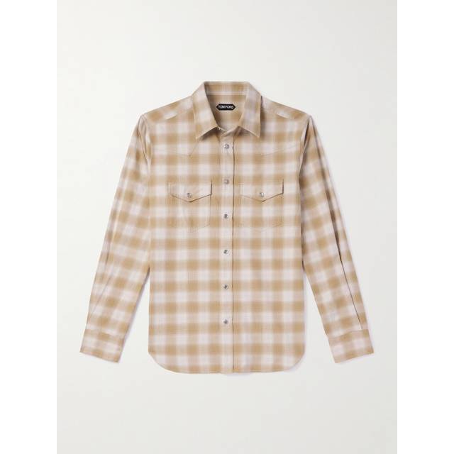 TOM FORD - Checked Cotton-Flannel Western Shirt - Men - Neutrals - EU 41