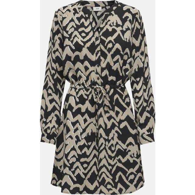 Graphic Print Mini Dress with Long Sleeves - black/taupe