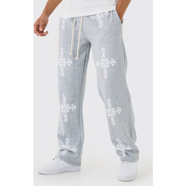 Relaxed Fit Gothic Cross Print Jogger - Grey - XL
