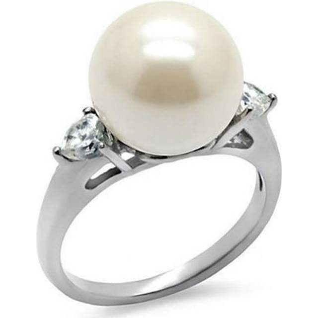 Alamode TK090-6 Women High Polished Stainless Steel Ring with Synthetic in Aurora Borealis Rainbow Effect - Size 6 - Silver