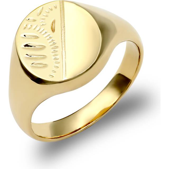 (Z+1) Jewelco London Men's Solid 9ct Yellow Gold Diamond Cut Oval Signet Ring
