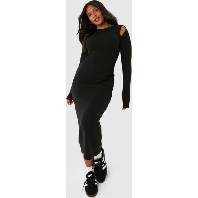 Womens Plus Ribbed Cut Out Detail Midi Dress - Black - 28, Black