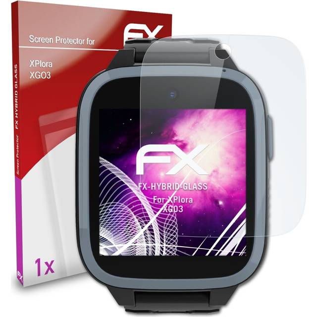 atFoliX Plastglasskyddsfilm är kompatibel med XPlora XGO3 Glasskydd, 9H hybridglas FX Skyddsglas av plast