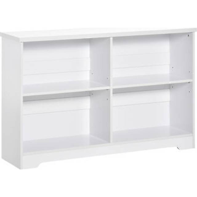 Simple Modern 4-Compartment Low Bookcase 2-Tier w/ Moving Shelves Cube Display Storage Unit Home Office Living Room Furniture White