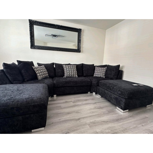 London black chenille fabric u shape corner sofa | all covers washable