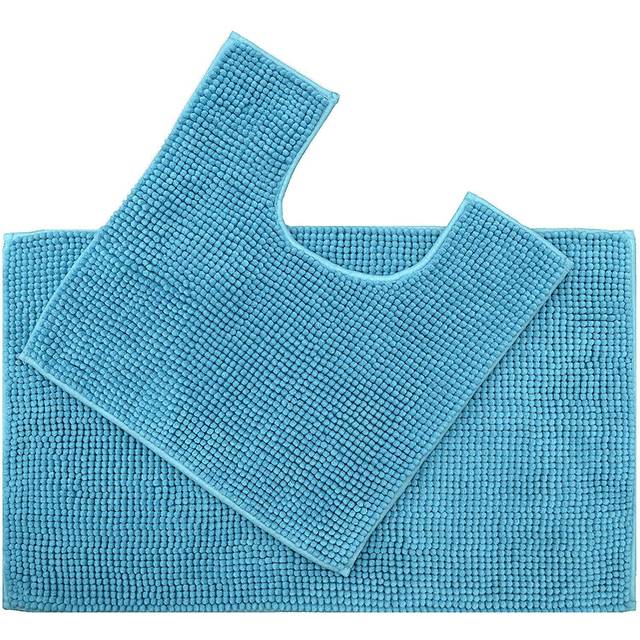 Super soft micro chenille bath & pedestal mat set in turquoise 2 piece