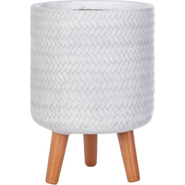 wilko Plaited Style White Indoor Cylinder Plant Pot with Legs 35cm