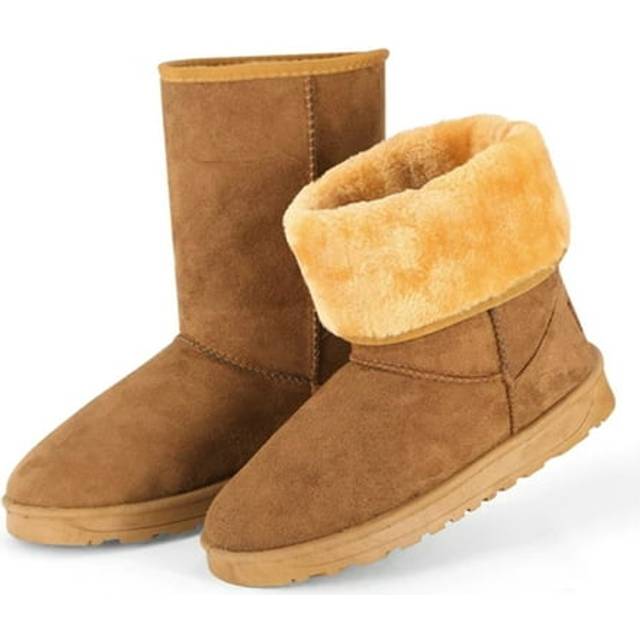 Fresh Fab Finds FFF-Chestnut-10-GPCT449 Women Waterproof Faux Suede Mid-Calf Fur Warm Lining Snow Boots, Chestnut - Size 10