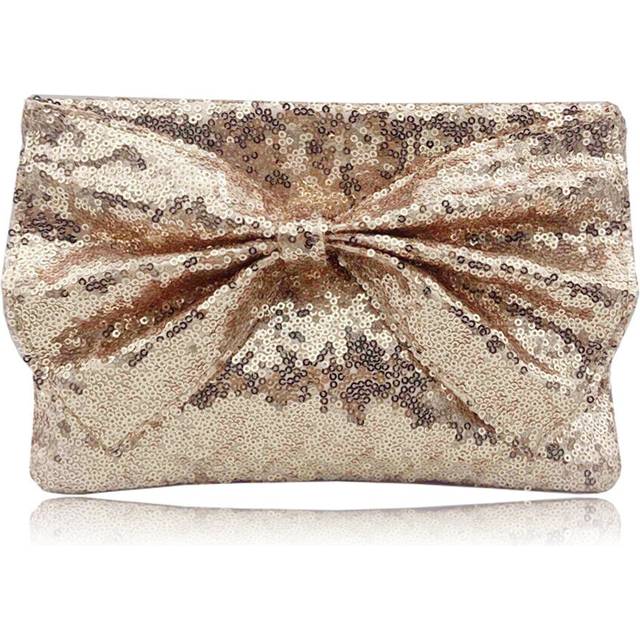 Womens designer style bow glitter clutch bag ladies evening party handbag purse