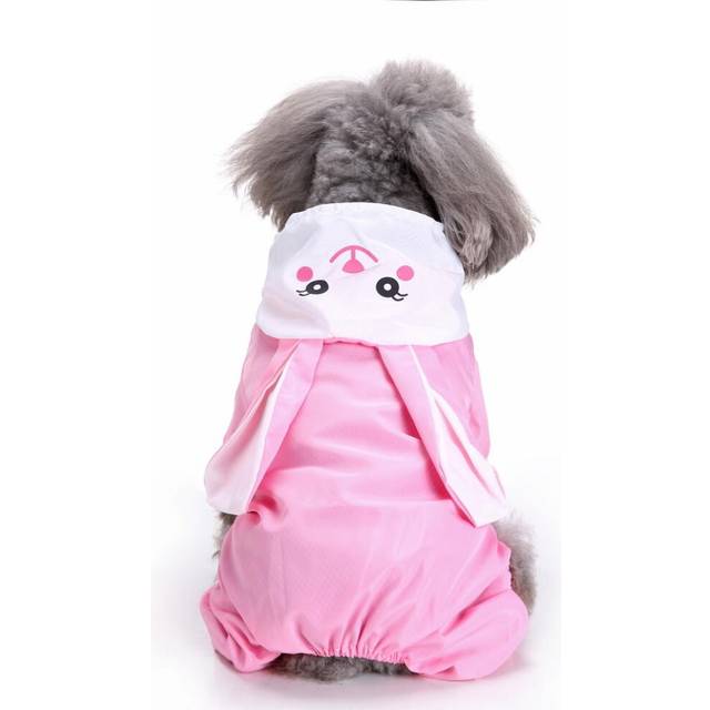(L) Waterproof Dog Raincoat Cute Rabbit Cartoon Pattern Outdoor Hooded Rain Coat