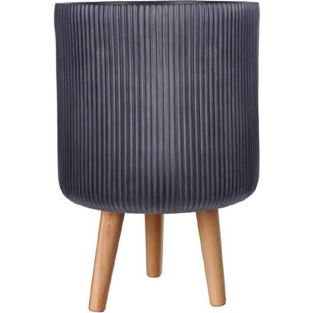wilko Ribbed Black Indoor Cylinder Plant Pot with Legs 46cm