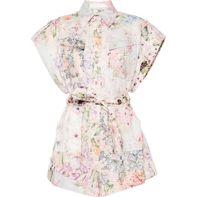 Zimmermann Womens Spliced Halliday Floral-print Linen Playsuit S - SPLICED