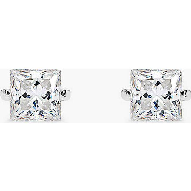 Hatton Labs Mens Sterling Silver Square Sterling-silver and Zirconia Stud Earrings - STERLING SILVER
