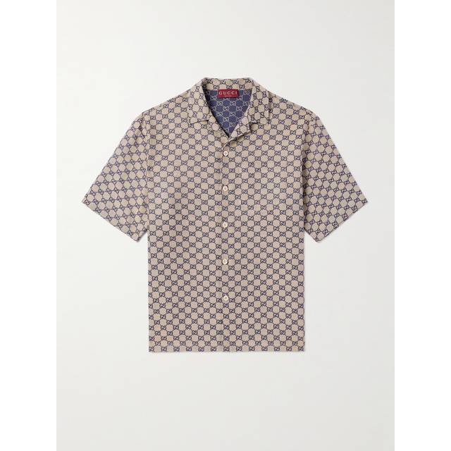 Gucci - Camp-Collar Logo-Jacquard Linen-Blend Shirt - Men - Brown - IT 50