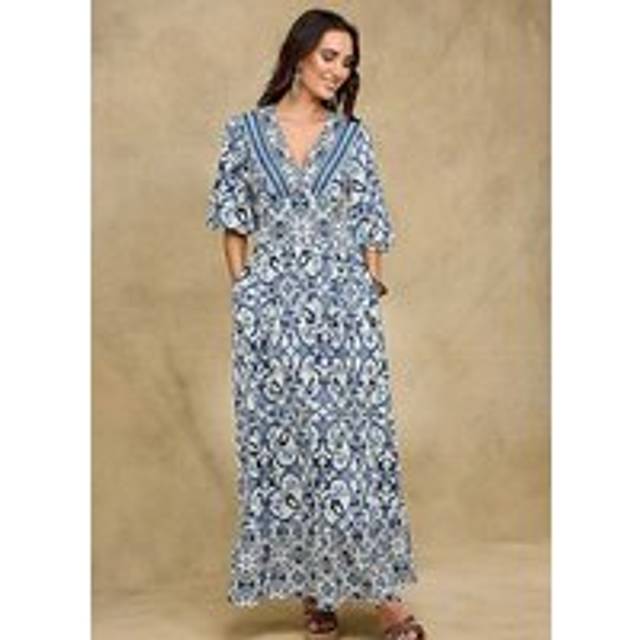 Together Blue Tile Border Print Maxi Dress