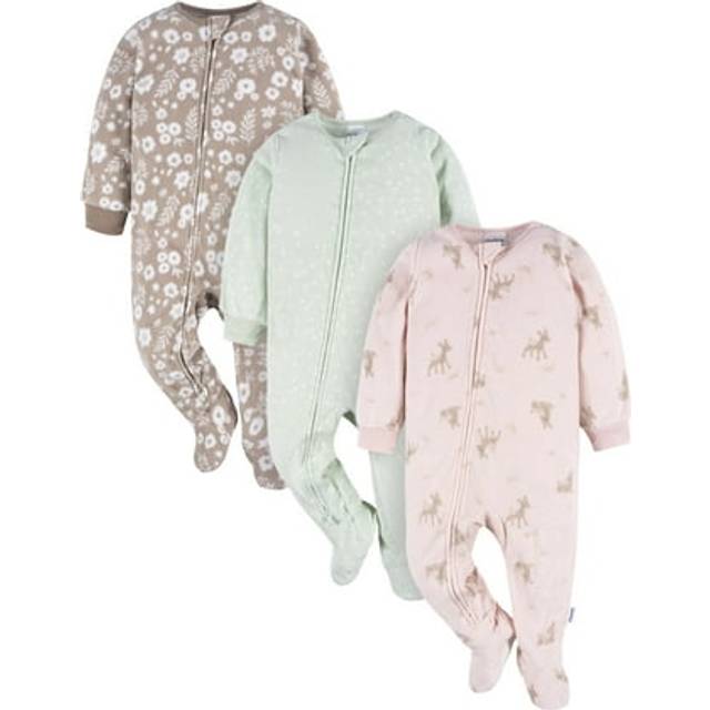 Gerber Baby Girl's Flame Resistant Fleece Footed Pajamas 3-Pack  Pink Deer