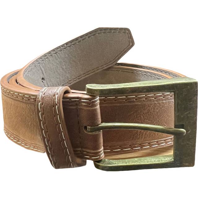 D555 Mens Dylan Big Tall Kingsize Tan Bonded Leather Metal Buckle Belt - Brown