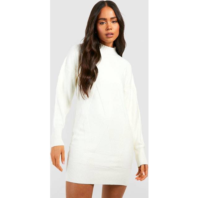 Womens Petite Roll Neck Knitted Jumper Dress - White - M/L, White