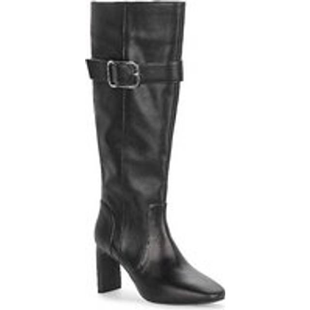 Kaleidoscope Black Leather Buckle Detail Knee High Boots