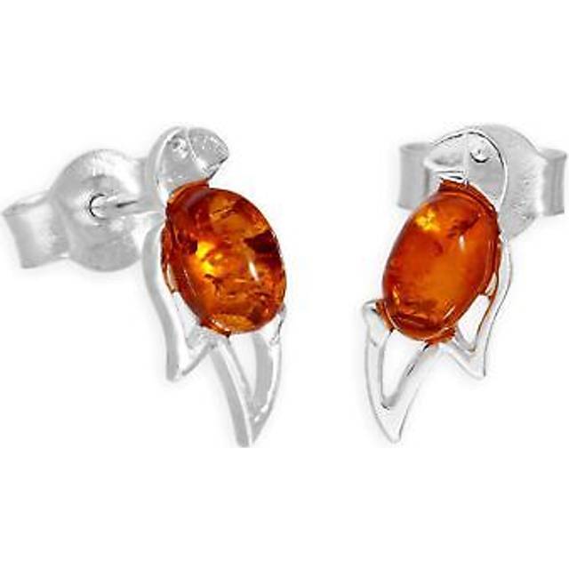Sterling silver & baltic amber parrot stud earrings birds parakeets