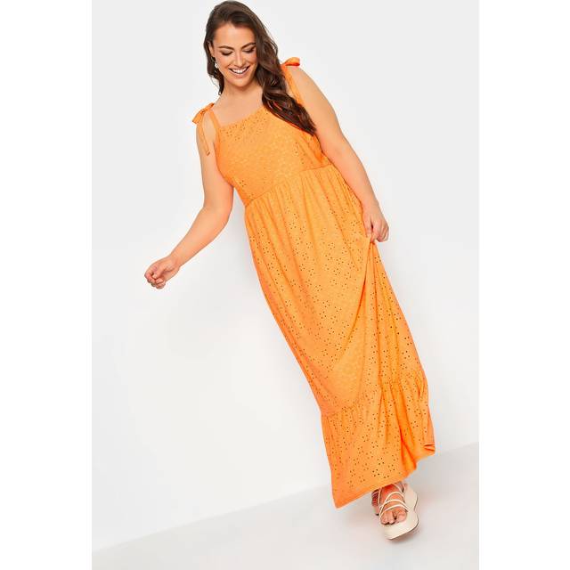 Yours Curve Bright Orange Broderie Anglaise Maxi Dress, Women's Curve & Plus Size, Yours - 22-24