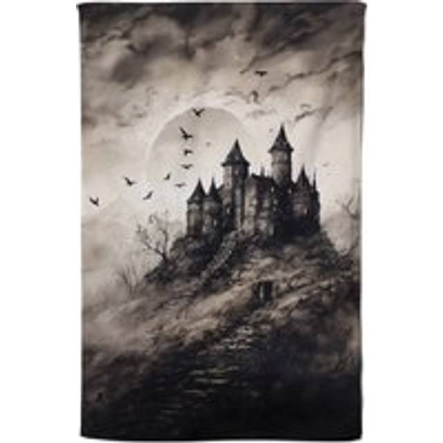 A Realistic Ink Drawing Of A Haunted Castle Tea Towel - Grey - One Size