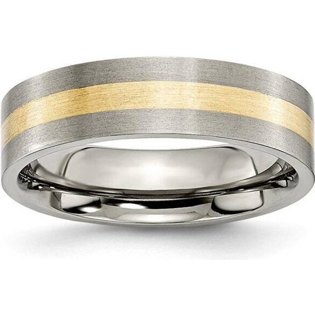 Chisel TB217-12 6 mm Titanium Flat & 14K Yellow Gold Inlay Brushed Band, Size 12