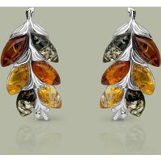 John Greed Tempest Wald Silver Amber Leaf Climber Stud Earrings For Women - gold/green/silver/yellow