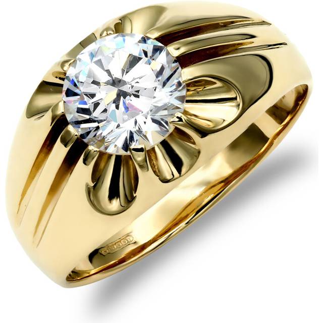 (Z+2) Jewelco London Men's Solid 9ct Yellow Gold White Round Brilliant Cubic Zirconia 10 Claw Solitaire Gypsy Ring