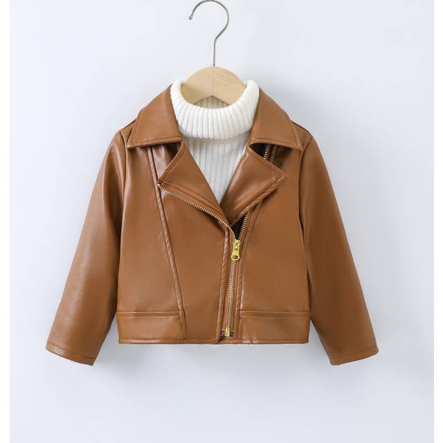 (Brown, 4-5Years) Kids Boys Girls PU Leather biker jacket Coats NEW