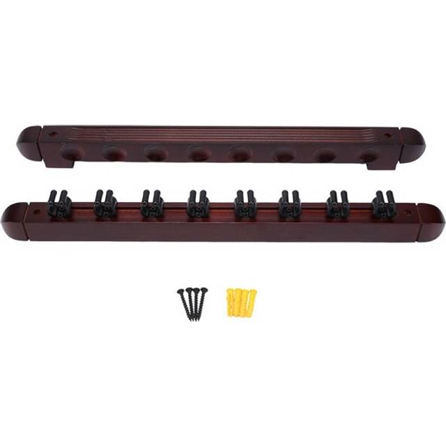 Upgrade Wall Mounted Hardwood Billiard Cue Rack Pool Cue Rack 8 Clips Billiard Holder Bracket Accessories,Red